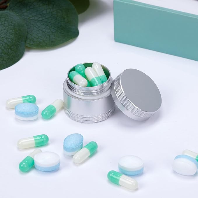 Small Pill Box for Purse Pocket - Metal Pill Case Daily Portable Waterproof Pill Container Medicine Organizer for Pills/Vitamin/Fish Oil/Supplements, Pill Box