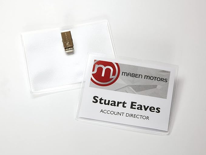 Avery Customizable Name Badges, Clip Style, 3" x 4", Clear Name Tag Holders, White Laser/Inkjet Printable Inserts, 50 Total (74536)