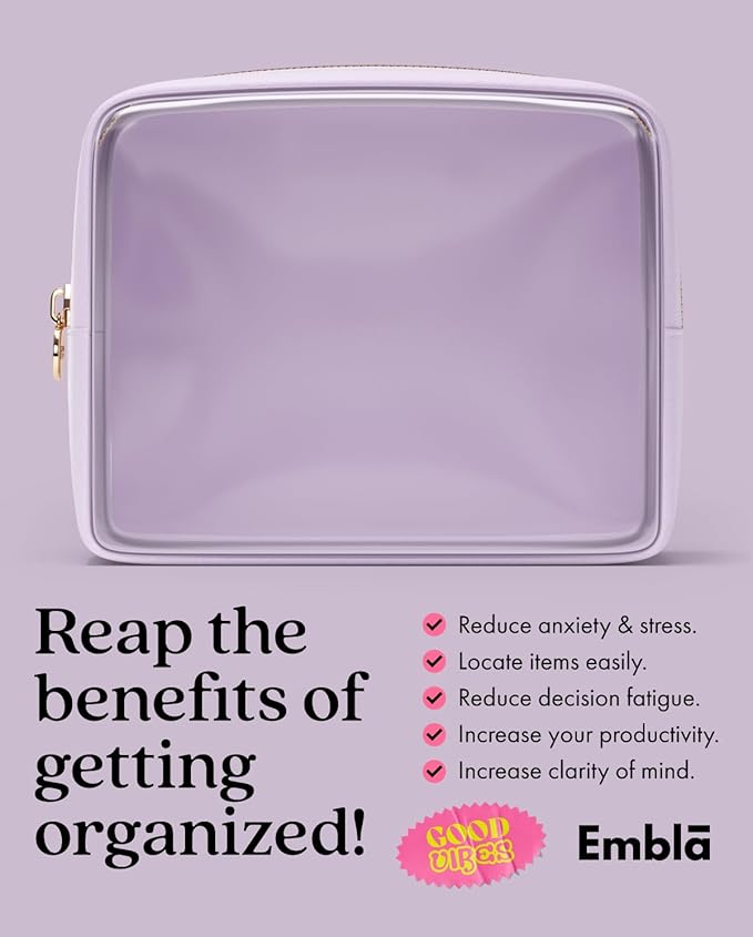 Clear Makeup Bag Zipper Pouch, Transparent Cosmetic Case Organizer, TSA Approved Travel Toiletry Case, Travel Accessories Essentials Makeup Tote for Women, Large Cute Make up Bag for Purse - Lilac