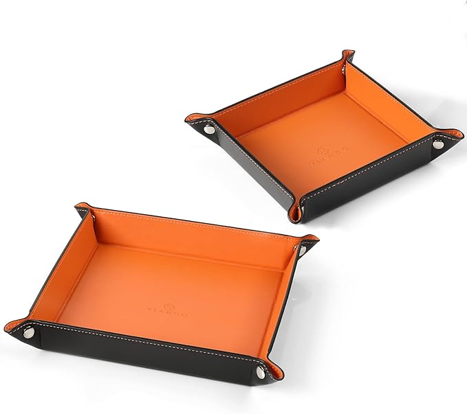 Vlando Valet Tray for Men Women, Nightstand Organizer Vanity Catchall Holder for Dresser Desk Storage Bedside, Travel PU Leather Jewelry Key Bowl Coin Watches and Candy Entryway Tray - Small Size