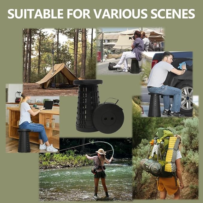 2 PCS Upgraded Collapsible Stool Chair, Max 660lb Folding Stool, Lightweight, Sturdy, Adjustable, Portable, Foldable Seat Stools for Outdoor Camping Fishing Hiking BBQ