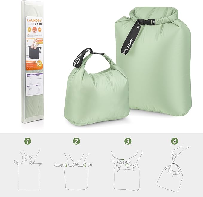 Travel Laundry Bags, 2 Pcs Waterproof Dry Wet Bags, Dirty Clothes Organizer with Handles, Collapsible Storage Bag for Workout Swimsuit Diaper Yoga Beach Bathing Camping