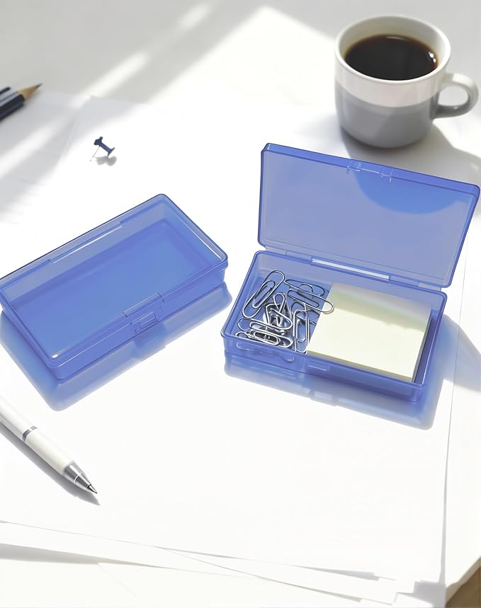 LJY 12 Pieces Rectangular Empty Mini Clear Plastic Organizer Storage Box Containers with Hinged Lids (5.3 x 3.1 x 1.2 inch, Blue)