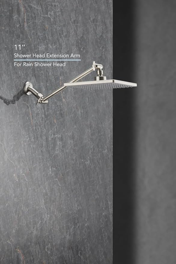 11 Inch Adjustable Shower Head Extension Arm With Locking Set Screw, Singing Rain 304 Stainless Steel Nickel Brushed Angle Height Adjustable, G1/2 Universal Connector Compatible (Nickel Brushed)