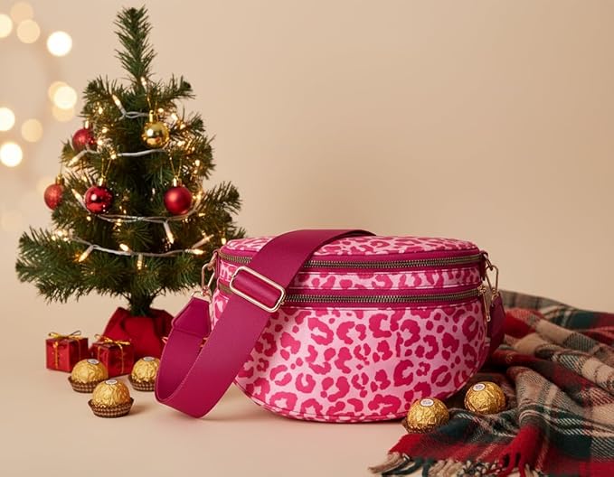 Bum Bag Crossbody Bag for Women | Spacious Bum Bags | Nylon Crossbody Fanny Packs | Leopard Purse Belt Wallet (Colour Bum Bag-Rose Leopard)