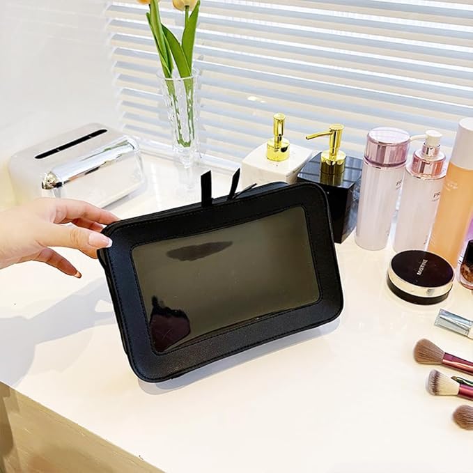 Clear Makeup Bag, Black Travel Makeup Pouch Toiletry Bag for Women Waterproof Small Cosmetic Bag Case Small Make Up Bag with Zipper Car Organizer Car Essentials for Women Men