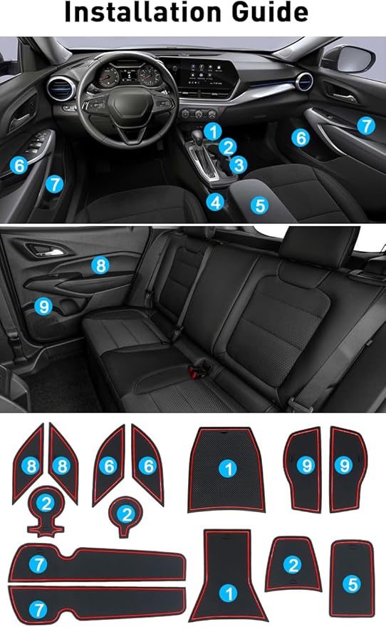 for 2024 2025 2026 Chevy Trax Accessories - for 2024 2025 2026 Chevrolet Trax (LS,1RS,LT,2RS,ACTIV) Cup Holder Inserts Door Slot Mat Compartment Center Console Liners (14 Pcs, Red Trim)