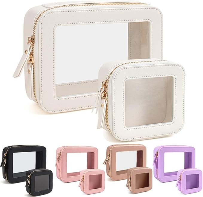 Travel Clear Makeup Bag Set, TSA Approved Cosmetic Bag Case with Zipper Portable Makeup Pouch Toiletry Bag Women Traveling Cosmetic Organizer Storage Bag Car Organizer Car Essentials for Women