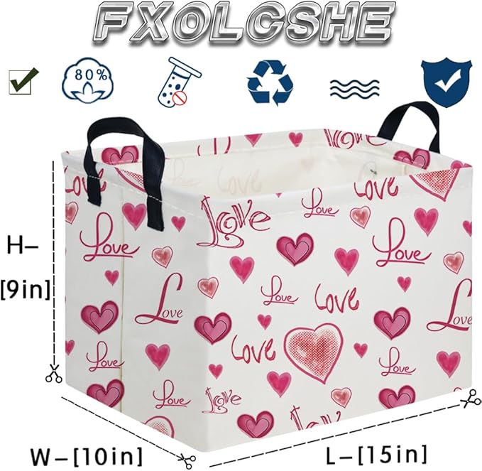 Rectangular Pink Valentine's Day Gift Basket,nursery basket,Pink girls gift baskets,kids toy storage Bin, Love Heart Room Decor for Home,Shelf Baskets(Beautiful love)