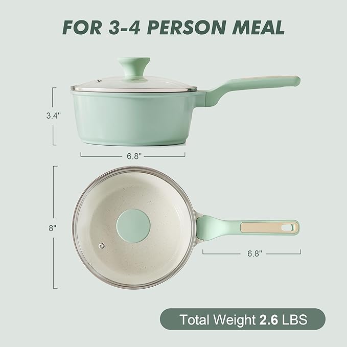 SENSARTE White Ceramic Nonstick Saucepan with Lid 2.5 Quarts, Medium Cooking Pot with Stay Cool Handle, Induction Compatible Saucepot, White Granite Coating, Free of Intentionally Added PTFE/PFOA/PFAS