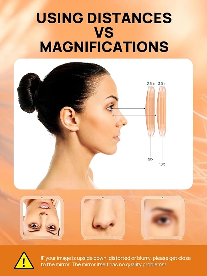 OMIRO Folding Compact Mirror, 1X/15X Magnification 3½” Pocket Size Square Hand Mirror for Travel Makeup (Peach Fuzz)