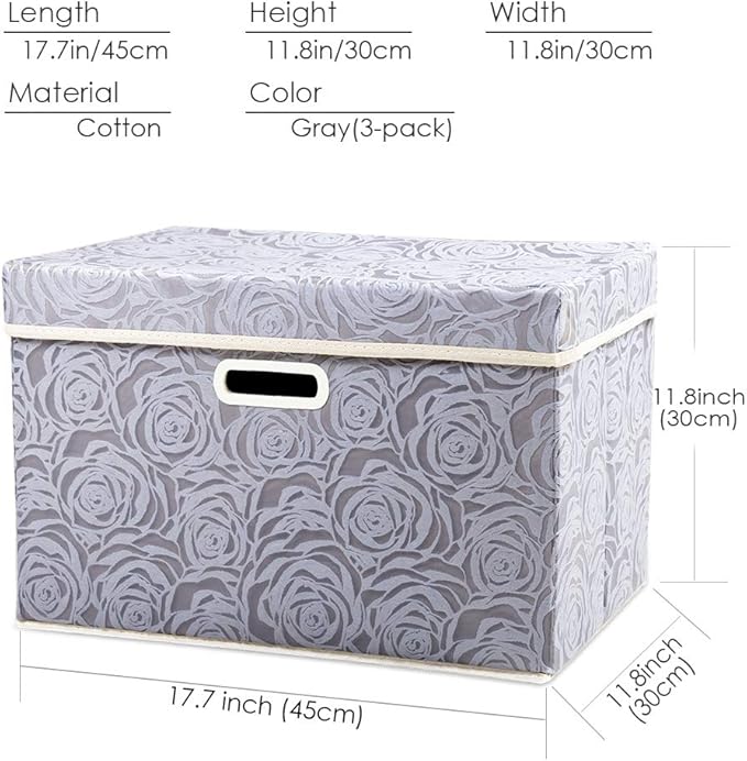 PRANDOM Larger Collapsible Storage Cubes with Lids, Fabric Decorative Storage Bins Boxes Organizer Containers Baskets with Cover Handles for Bedroom Closet Living Room 17.7x11.8x11.8 Inch, 3 Pack