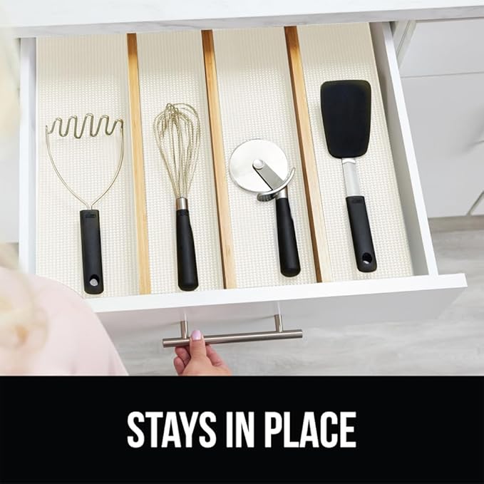 GORILLA GRIP powerGRIP Drawer Shelf and Cabinet Liner, Thick Strong Hold, Non-Adhesive Liners Protect Kitchen Cabinets and Cupboard, Bathroom Drawers, Easy Install, Breathable Mat, 20" x10' Snow White