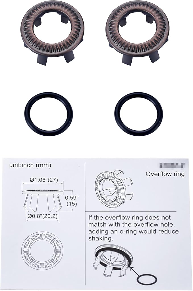 2 Pack Sink Overflow Ring, WOWOW Bathroom Kitchen Sink Basin Trim Copper Overflow Cover Hole Insert Cap, Vanity Sink Trim Rings (Oil Rubbed Bronze)