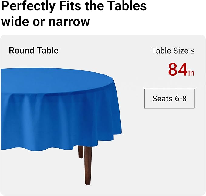 Auros Premium Plastic Tablecloths 10 Pack, 84'' Round Disposable Table Covers, Thick & Durable, Waterproof & Spill-Proof, Easy Cleanup for Parties, Wedding, Picnic, Sky Blue