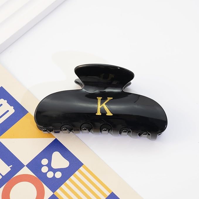 Acrylic Letter Hair Clips for Women -Black Monogram Hair Claw Alphabet Large Hair Clip, Fashion Glitter Claw Clips Elegant And Durable Hair Accessory, Letter B