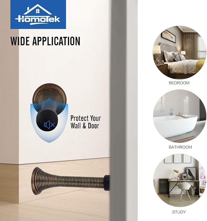HOMOTEK 36 Pack Spring Door Stopper with Rubber Bumper 3-1/8" Flexible Spring Heavy Duty Wall Door Stop Low Mounted Door Bumper for Home (Antique Brass)