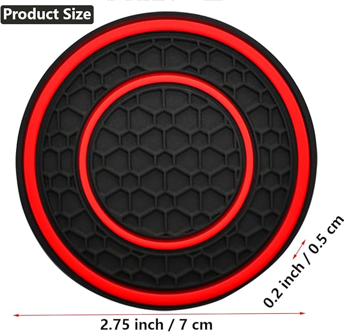 Car Cup Coaster Universal Automotive Waterproof Non-Slip Cup Holders Sift-Proof Spill Holder Car Interior Accessories 2 Pack Black & Red