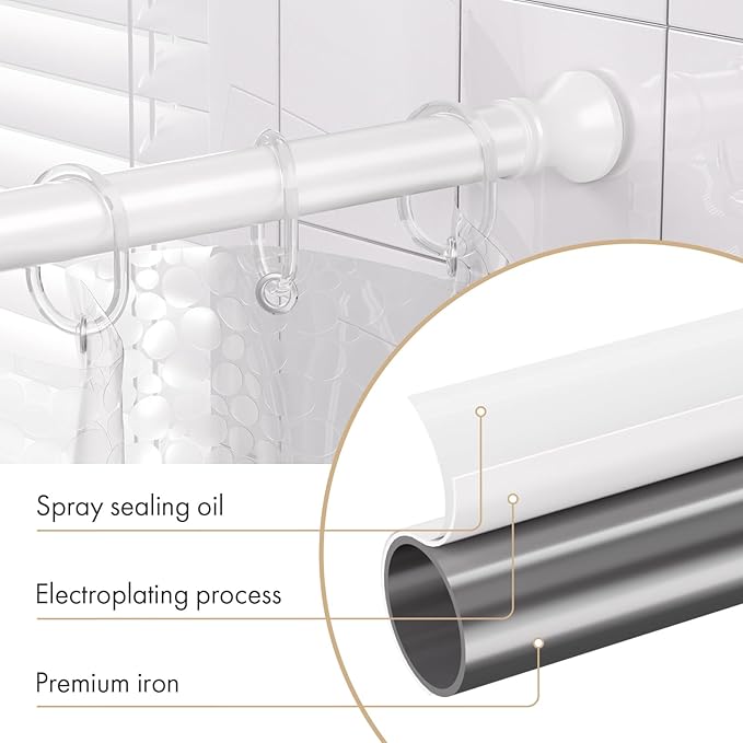 Amazer Spring Tension Shower Curtain Rod, 54-90 Inches Rust-Resistance Tension Curtain Rod Bathroom Rod, Adjustable Shower Curtain Rod No Drill, White