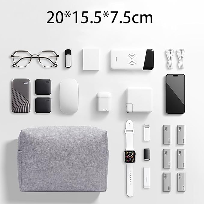 Waterproof Cosmetic Bag for Women | Soft Travel Makeup & Toiletry Organizer, Large Portable Storage for Makeup Products, Tissues, Electronics, USB Cables| Nylon, Durable & Stylish (Large-Grey)