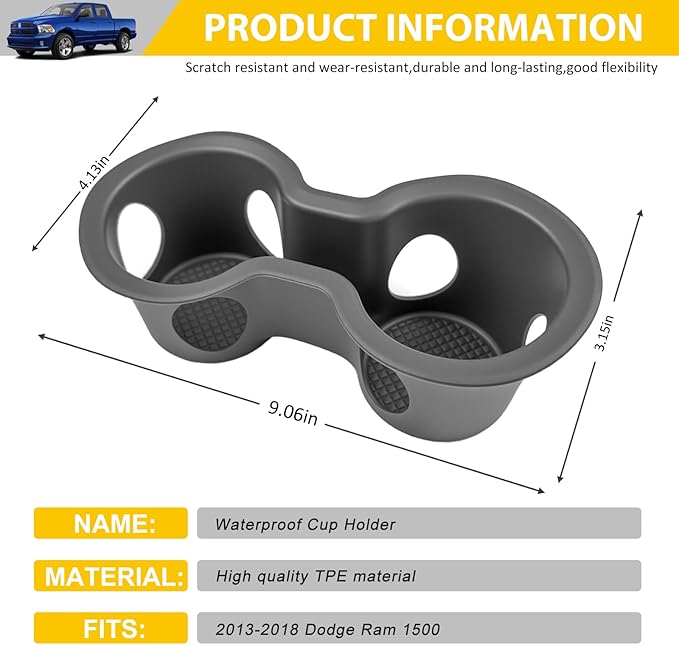 Bucket Seat Cup Holder for 2013-2018 Dodge RAM 1500 2500 3500 & 2019-2024 Classic Models Center Console Cup Holder Insert Cupholder Organizer Coaster Liner Accessories(Bucket Seat Only)