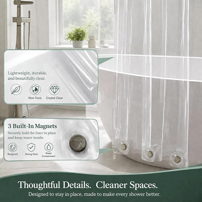 EHZNZIE Frosted Shower Curtain Liner 72x84, PEVA Waterproof Bath Curtain, No Chemical Smell, 3 Weighted Magnets, Durable with Rustproof Metal Grommets