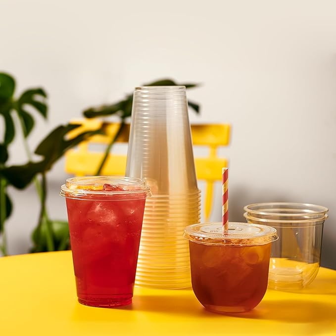 TOSSWARE NATURAL 12oz Arc - Plant Based 98mm Clear Cold Cups - Plastic Alternative for Parties, Bachelorettes, Weddings - Recyclable - Set of 500