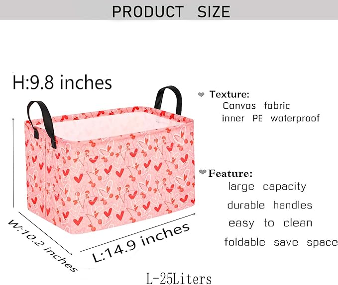 KUNRO Rectang Heart Storage Basket Gift Shelf Basket Storage Bin, Nursery Basket Organizer Box for With Handles for Room Deco