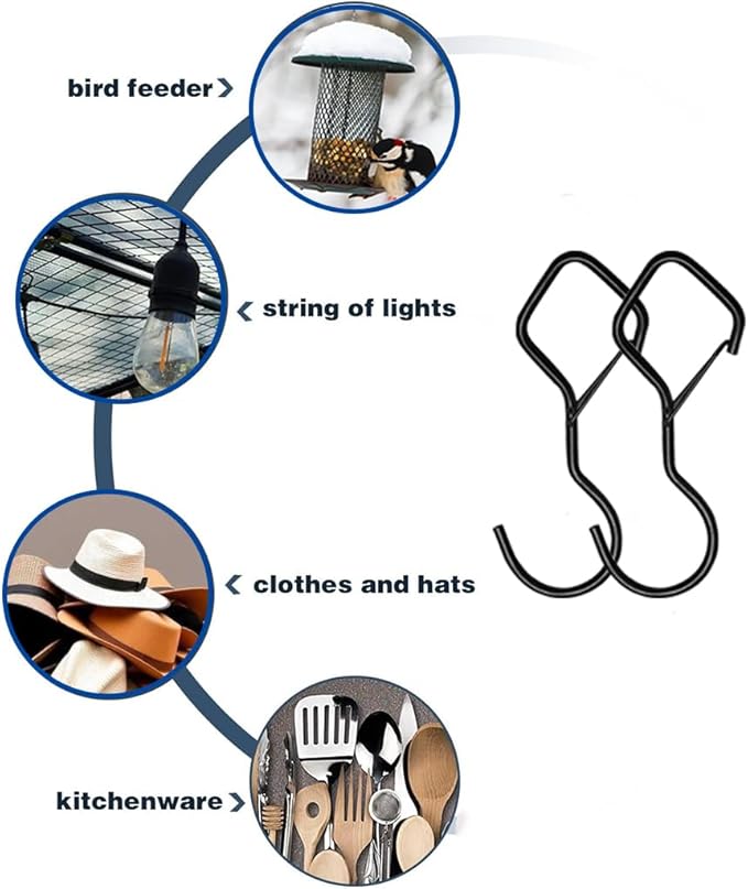 Keoferlon Diamond Hooks Anti-Drop 12 Pack S Utility Hooks Black Closet Hanging Clips Hanger for Shelves Purse Backpack
