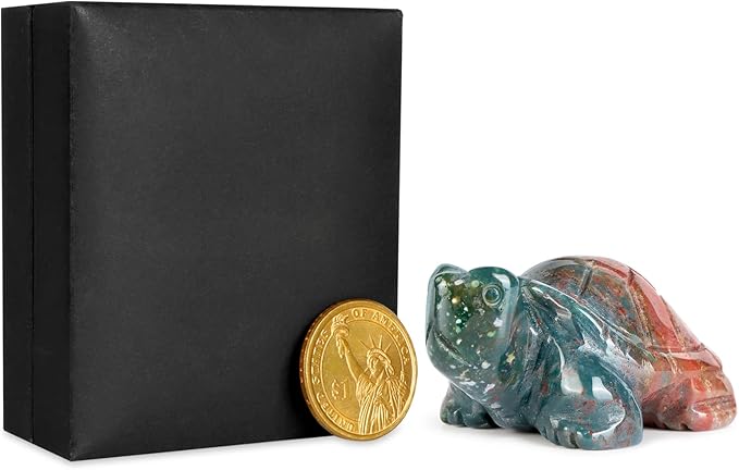 2" Ocean Jasper Turtle Figurine Healing Crystal Collectible Statue Hand Carved Mini Gemstone Animal Sculpture Tortoise Decor for Home, Office