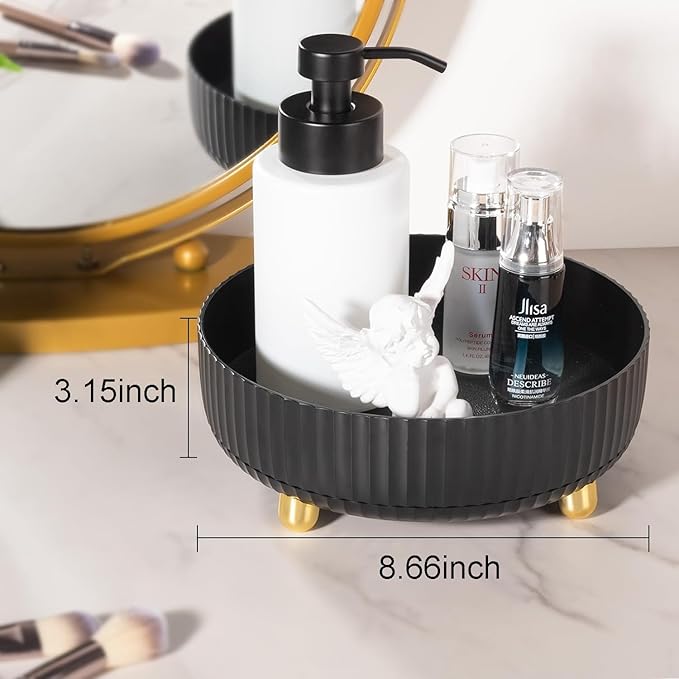 Anyoifax Makeup Perfume Organizer Tray, 360-Degree Rotating Lazy Susan Skincare Lotion Organizer, Spinning Cosmetics Storage for Dresser, Vanity, Bathroom Countertop, Small Black