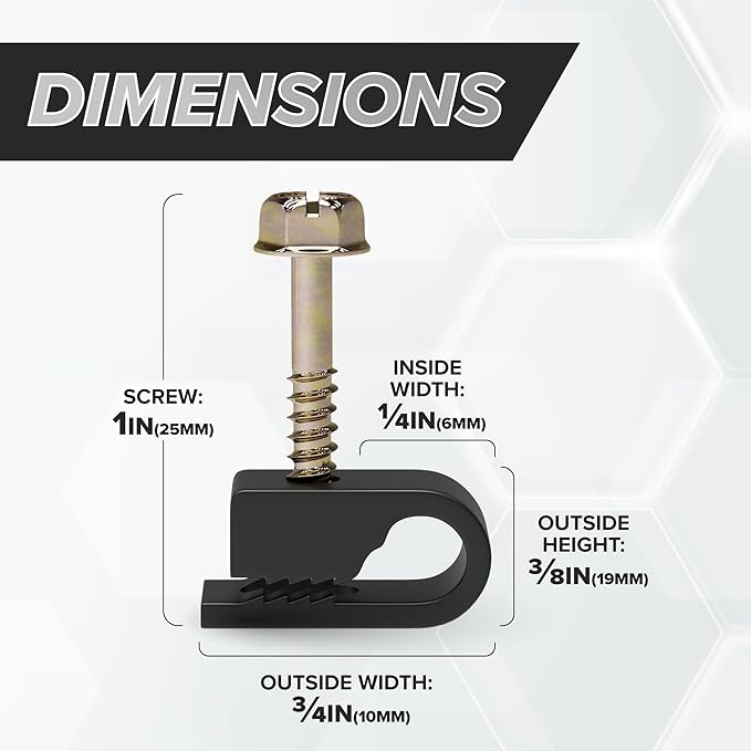 THE CIMPLE CO Single Cable Clips with Screws - 1/4 Inch Coaxial Cable Clamps Outdoor - Exterior Cord Management for Coax, CAT Ethernet, Electrical Wire - Screw Clamps for Wires - 10 PCS, Black