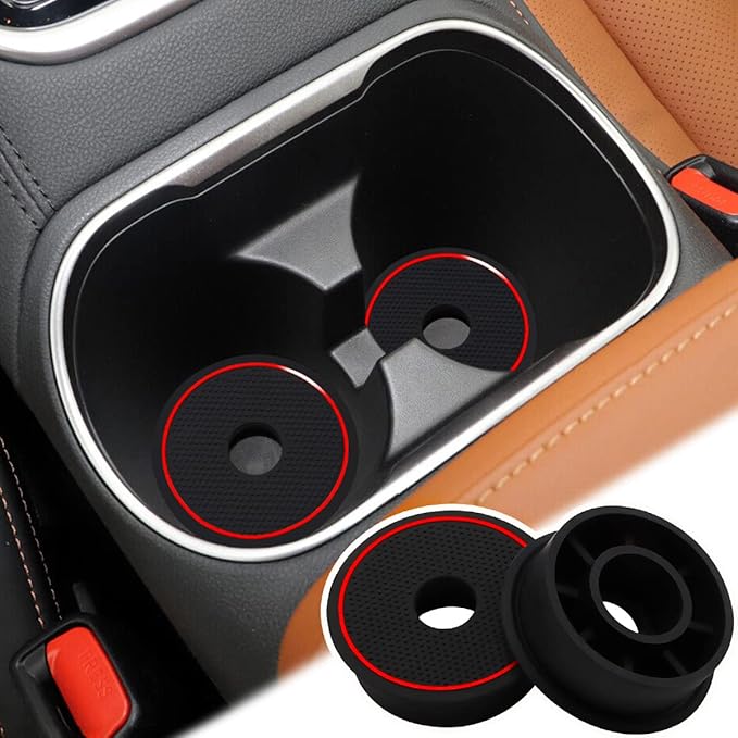 Auovo Cup Holder Spacer Replacement Fit for Subaru Outback Legacy Accessories 2020-2024 Silicone Cup Riser Cup Holder Insert Spacers for Kia Telluride Crosstrek Accord Trax RAV4 (2pcs, Red Trim)