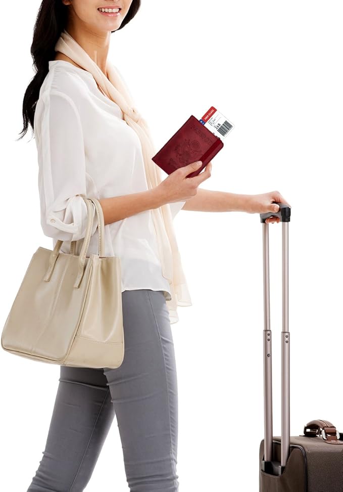 WALNEW Passport Holder for Travel, RFID Passport Cover Wallet for Women Men, PU Leather Passport Book Card Holder Case with Pen, Travelling Essentials for Flying