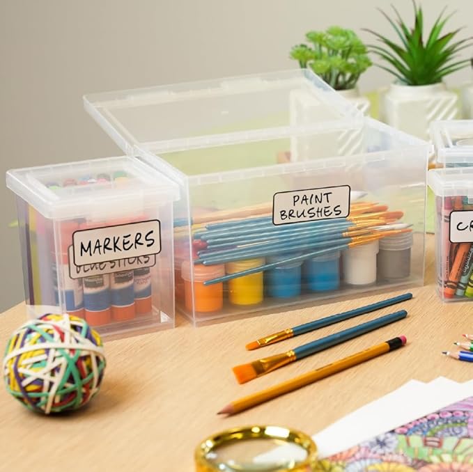 Bostitch Konnect Storage Containers with Lids, Organizer, Clear Plastic Box, Stackable Nesting Bins, 5-Piece Bundle, 1 Large, 2 Medium, 2 Small