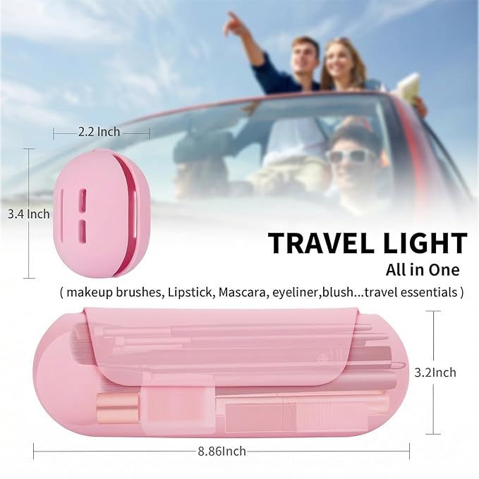 AGIKET 2 IN 1 Silicone Makeup Brush Holder with Beauty Make Up Sponge Holder Case:Soft Portable Cosmetic Face Brushes Holder with Upgrade Anti-Fall Out Magnetic Closure - Pink