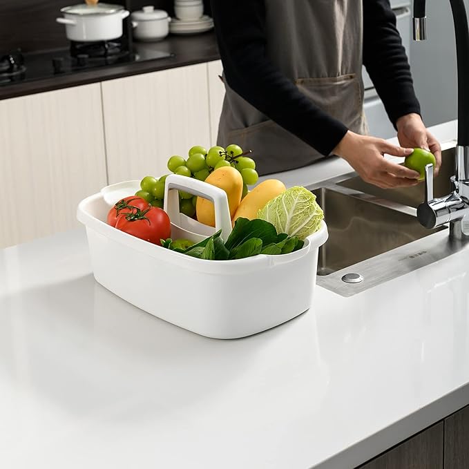 ALINK Large Plastic Shower Caddy Tote, Portable Storage Caddy Basket Organizer with Handle for Dorm, Bathroom, Tool, Garden, Kitchen, Cleaning Supplies – Blue