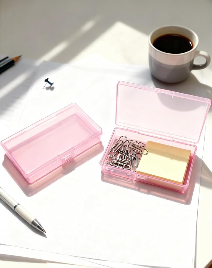 LJY 12 Pieces Rectangular Empty Mini Clear Plastic Organizer Storage Box Containers with Hinged Lids (5.3 x 3.1 x 1.2 inch, Pink)