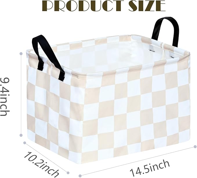 Beige Check Storage Basket Baby Toys Organizer Bins Decorative Gifts Bakset Waterproof Nursery Hamper Women Storage Cube Kids Laundry Basket for Home/Dorm/Kitchen/Pet/Office/Closet/Shelf/