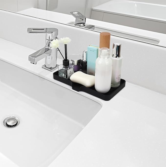 YASMEN Silicone Bathroom Soap Dishes, Sink Sponge Holder for Kitchen, Rubber Soap Dish with Drain, Shower Soap Sponge Tray, Sink or Counter Organizer, for Bar Soap, Bottle, Dish Soap Dispenser-Black