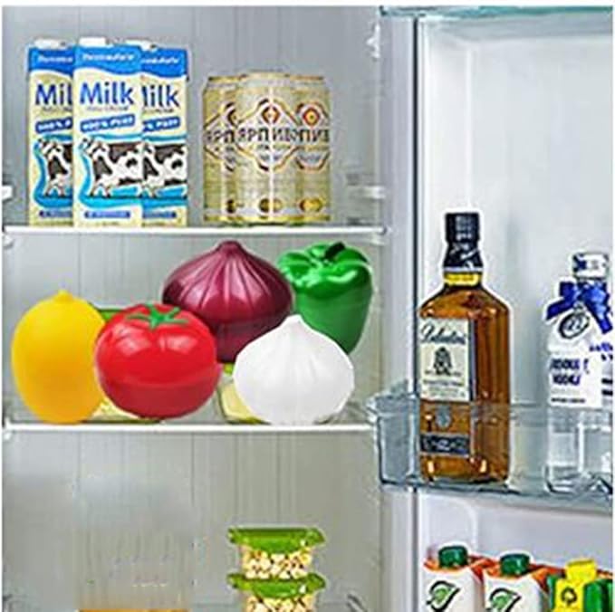 OUKEYI 5-Piece Set Fruit Container Refrigerator,Onion Storage, Vegetable Storage, Onion, Lemon, Green Pepper, Tomato, Garlic Storage Container, Refrigerator Preservation