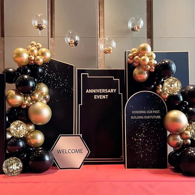 MEBAY Black Gold Silver Balloon Garland Arch Kit, 166Pcs 5 10 12 18 inch Latex Balloons with Gold Confetti for 2025 New Year Graduation Wedding Birthday Party Decoration