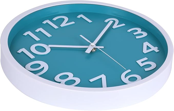 10 Inch Silent Wall Clock with Big Numbers – Aqua Coastal Decor for Kitchen, Bathroom, Bedroom – Easy-to-Read Non-Ticking Modern Analog Clock