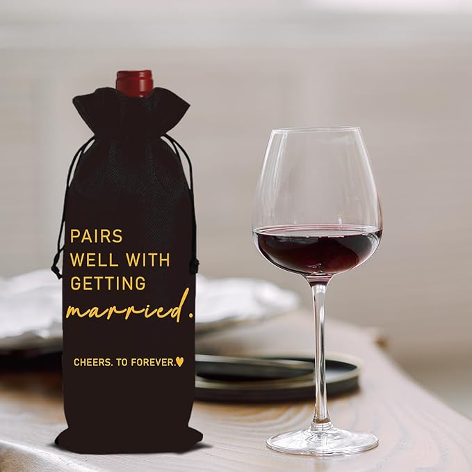 Married Wine Bag Married Gifts for Couples Mr Mrs Marriage Honeymoon Gift Wedding Party Decorations Getting Engaged Wine Bottle Bag Champagne Bottle Wraps Bags (Black)