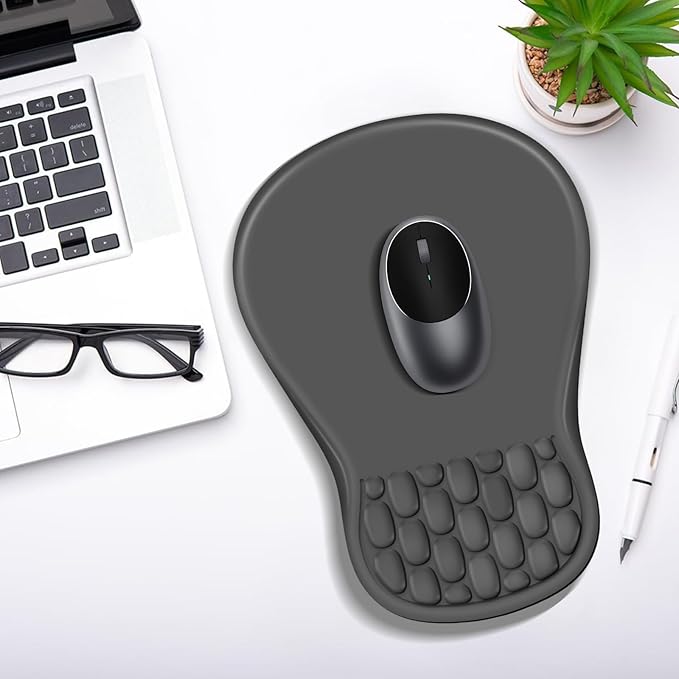 YIWEI Ergonomic Mouse Pad with Wrist Rest - Comfortable Office Mousepad with Memory Foam Wrist Support for Carpal Tunnel Relief, Mouse Pads with Non-Slip Base for Gaming and Home (Dark Gray)