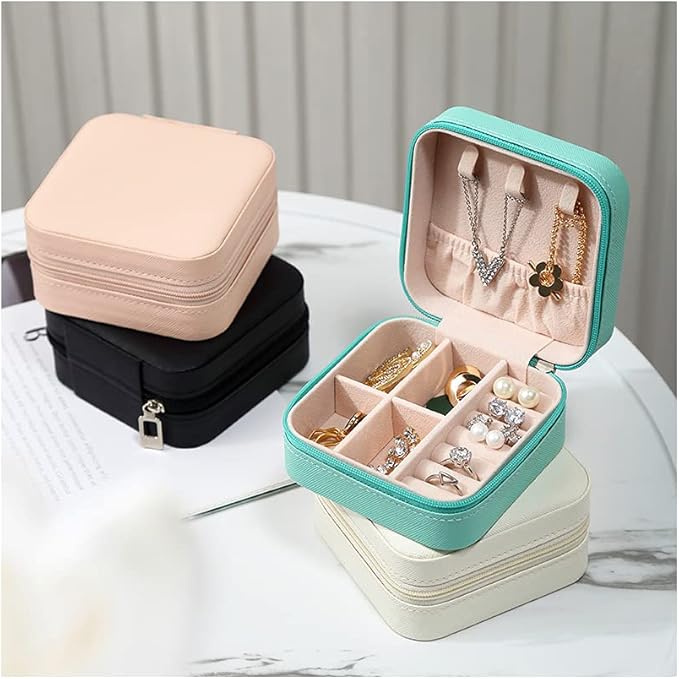 Mini Jewelry Travel Case, Small Portable Jewellry Organizer Box Portable Display Storage Box for Rings Earrings Necklaces, Gifts for Girl, Women, Wedding, Birthday,New Year,Christmas Gifts (Blue)