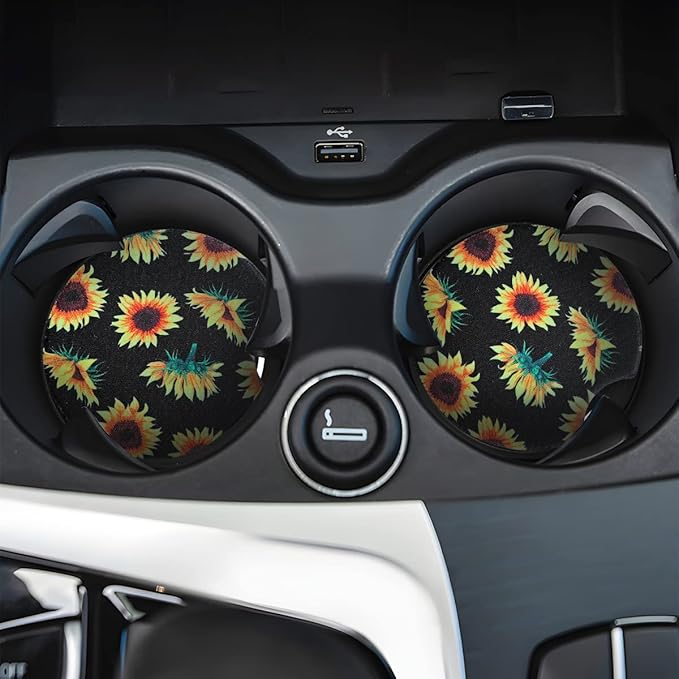 Moly Magnolia 2 Pack Car Coasters for Drinks Absorbent - 2.75 Inch Cute Car Cup Holder Coasters for Women, Removable Cup Holder Coaster for Women Girls, Car Interior Accessories (Style J)