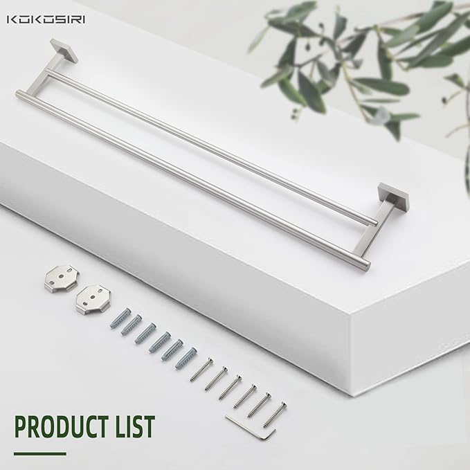 KOKOSIRI Towel Holder Bathroom Accessory Towel Bars with Two Rails Necklace Holder 32 Inch Brushed Nickel Stainless Steel B5005BR-L32