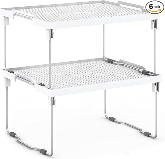 ums Kitchen Shelves Cabinet Organizer, Stackable Freezer Rack, Cupboard Box Organizer, Shelf Riser, Usable Storage Rack for Spice, Fridge Shelf Riser (12x11 inch), Pack of 6