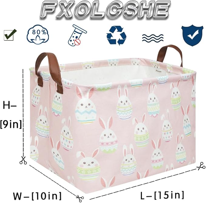 FXOLCSHE Rectangular Easter basket,Girl Easter basket,Nursery Hamper,Kids Toy Storage Basket for baby Bedroom,Kids Storage Bin,Toy Gift Organizerm,Home Decor(Pink Easter)